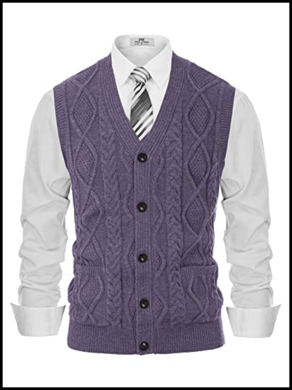 Men's Cable Knit V-Neck Sweater Vest Button Up Sleeveless Acrylic Blend